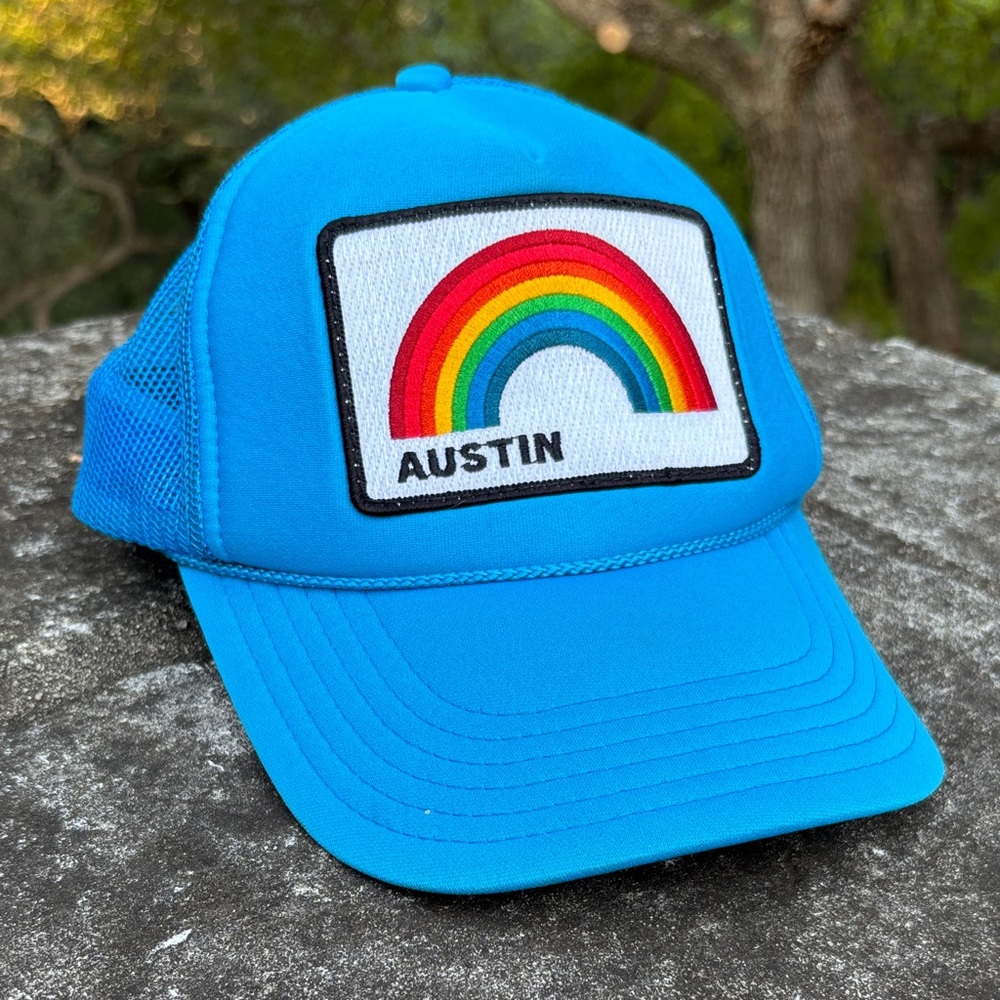 Aviator Nation Blue Mesh Hat with Rainbow Logo- Austin